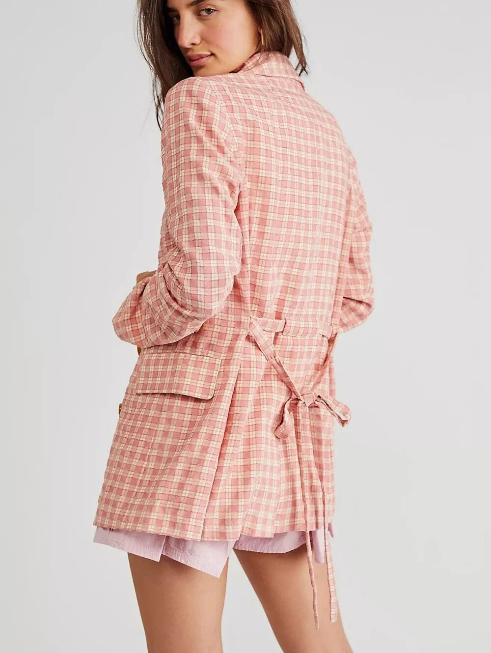 FREE PEOPLE Olivia Gingham Double Breasted Blazer XL